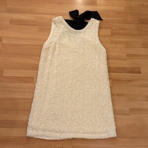Entro white ivory Sequin Dress with Black Bow
